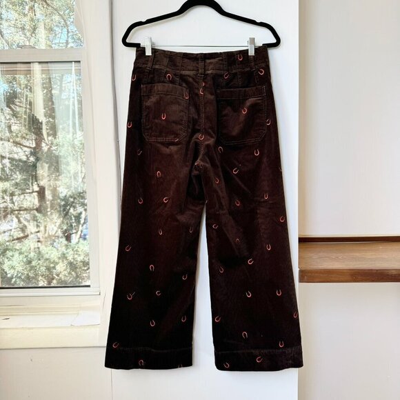Anthropologie Maeve The Colette Cropped Cord Wide Leg Pants Horse Shoe Brown - Picture 8 of 12